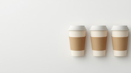 Cardboard disposable coffee cups on a clean white background ideal for branding and advertising space for beverages or takeout services