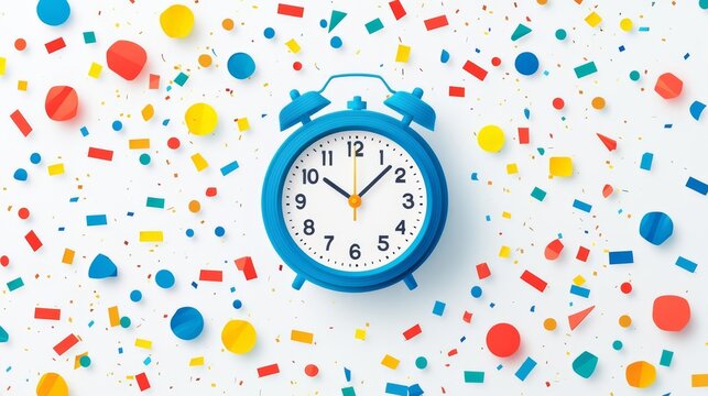 Colorful clock on a playful background.