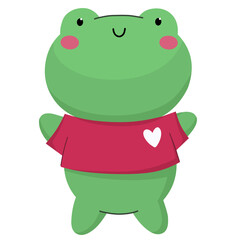 Cute frog with a heart, flat style character.
