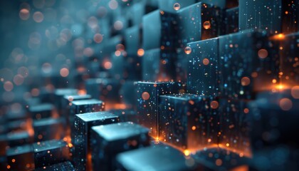 A close up of a black cube with orange sparks surrounding it