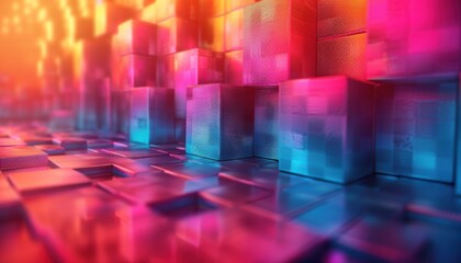 A colorful image of blocks with a blue and pink background