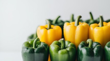 Fresh green and yellow bell peppers on a white background