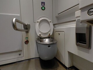 Toilet on the train. Interior of train toilet