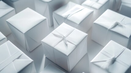 White delivery parcels arranged neatly symbolizing the shipping industry and online shopping trends in a modern ecommerce environment.
