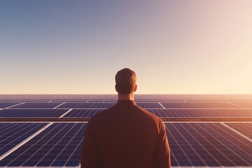 vibrant solar farm with rows of panels stretching into distance under bright sunlight