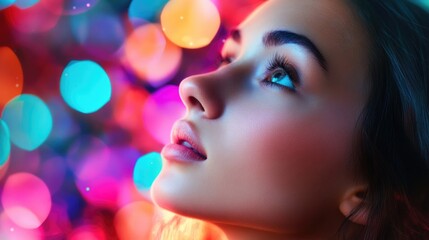 Fototapeta premium Young Woman Looking Up at Sky