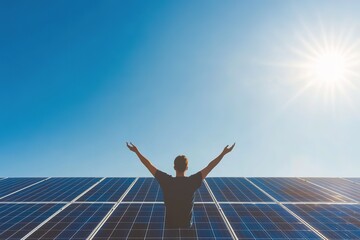 vibrant solar farm with rows of panels stretching into distance under bright sunlight