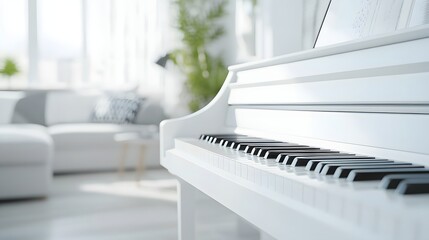A modern white digital piano in a bright Scandinavian-style interior.