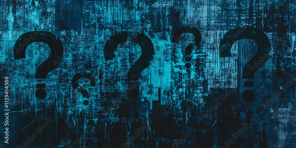 Aufkleber Mysterious blue abstract background featuring multiple question marks in a textured design