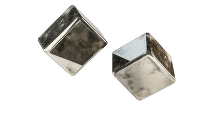 Abstract floating cubes with mirrored surfaces isolated on transparent background