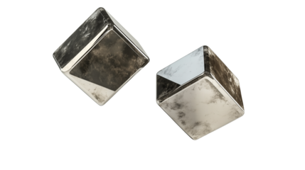 Abstract floating cubes with mirrored surfaces isolated on transparent background