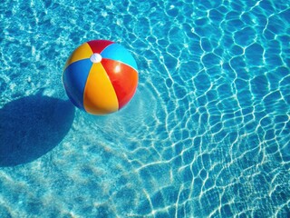 Drone's-eye view: a vibrant beach ball pool, summer joy explodes from above.