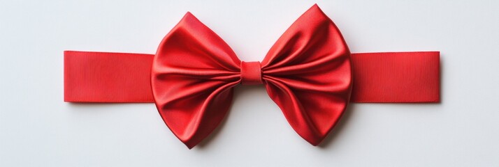 Red ribbon with a bow, isolated on a white background, viewed from above Generative AI