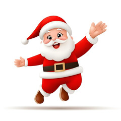 A cheerful cartoon Santa Claus character joyfully waving with a big smile.