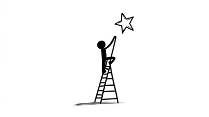 A stickman climbing a ladder reaching for a glowing star.