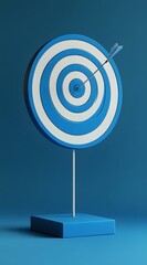 Dartboard, target with arrow on blue background.