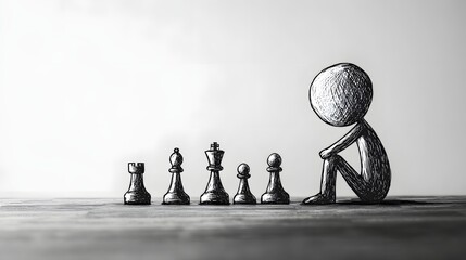 A stickman playing chess pondering their next move.