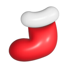 Christmas inflated 3D sticker in the form of a New Year's sock in the style of y2k. Christmas and New Year design element with reflective plastic texture.