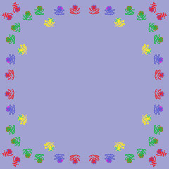 Stylized colored branches, leaves, flowers. Hand drawn.