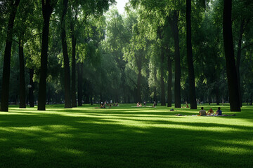 Obraz premium Relaxing afternoon in a lush green park setting