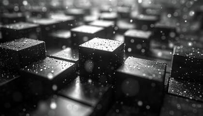 A close up of a black and white image of a series of cubes