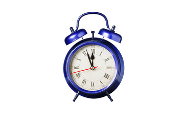 retro clock, pointer clock, violet, purple color alarm clock on isolated white background close up