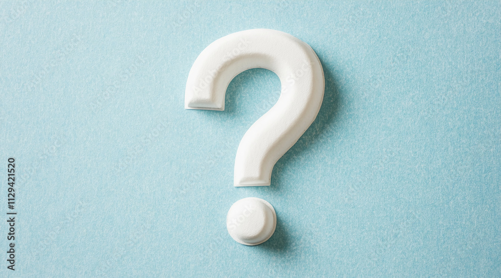 Poster Creative question mark design on a soft blue background inviting curiosity and creativity in artistic expression