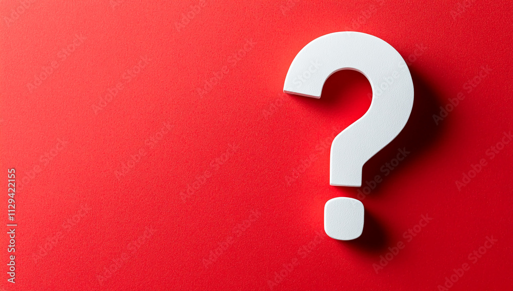 Poster Question mark symbol on bright red background for emphasis in communication or design projects