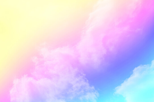 Pastel sky with soft white clouds. Fantastic color fantasy background. Sweet dreams