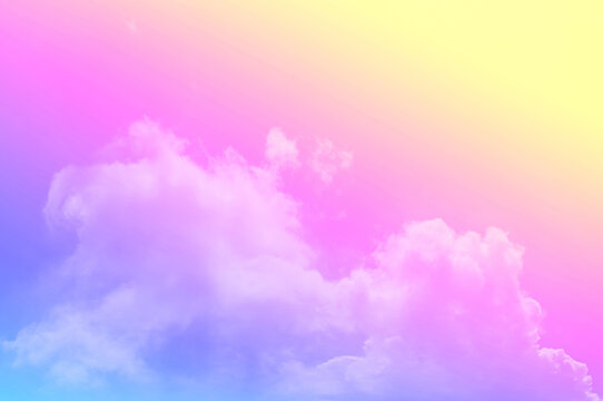 Pastel sky with soft white clouds. Fantastic color fantasy background. Sweet dreams