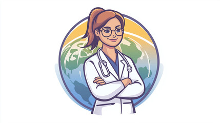 Doctor icon with a globe in the background Representing global healthcare, medical doctor icon