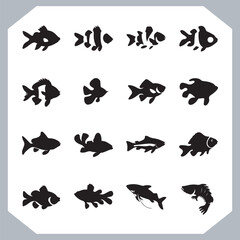 Set of Fish Silhouettes Designed as Versatile Logotype Icons for Various Industries in white background