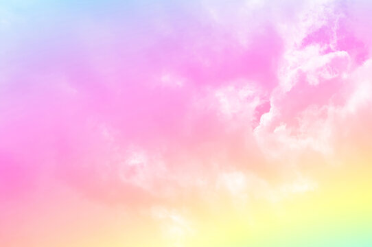 Pastel sky with soft white clouds. Fantastic color fantasy background. Sweet dreams