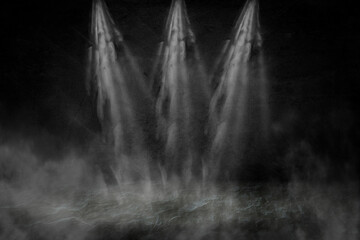 White smoke or fog flow on floor. Large mist in dark room on black background. Smoke on stage studio 