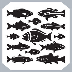 Unique and Trendy Logotype Fish Icons Featuring Fish Silhouettes for Professional Logo Creations in white background