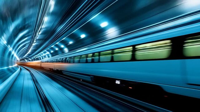 High-speed train travels through a modern tunnel showcasing advanced technology and engineering