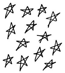 Set of six stars, handmade doodle advertising drawing