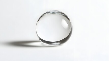 A crystal-clear droplet of water suspended in the air over a white backdrop.