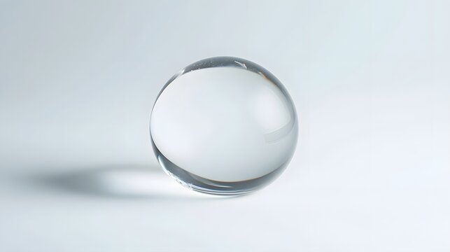 A crystal-clear droplet of water suspended in the air over a white backdrop.