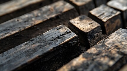 A detailed close-up of worn piano keys showing their age and use.