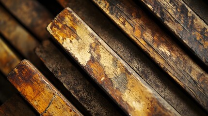 A detailed close-up of worn piano keys showing their age and use.