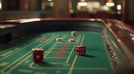 A detailed shot of a craps table showing the dice stopped on double fours.