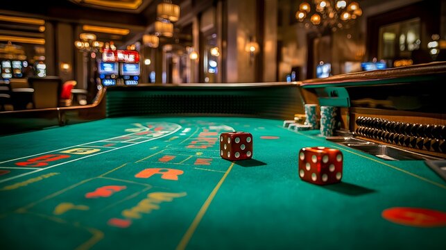 A detailed shot of a craps table showing the dice stopped on double fours.