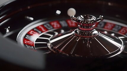 A detailed view of a roulette wheels black and red numbers with the ball spinning near red 23.