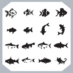 Creative Collection of Fish Silhouette Logotype Icons for Modern and Elegant Logo Design in white background