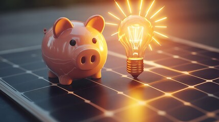Piggy bank lightbulb solar panel energy savings