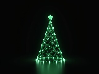 hologram illustration of a christmas tree with neon lights.