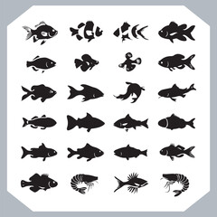Creative Collection of Fish Silhouette Logotype Icons for Modern and Elegant Logo Design in white background