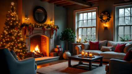A Cozy Christmas Living Room Adorned with Beautiful Decorations and a Magnificent Candy Display