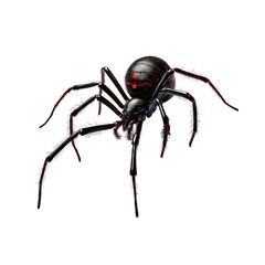 Fototapeta premium Illustration of a black widow spider with red markings on transparent background.